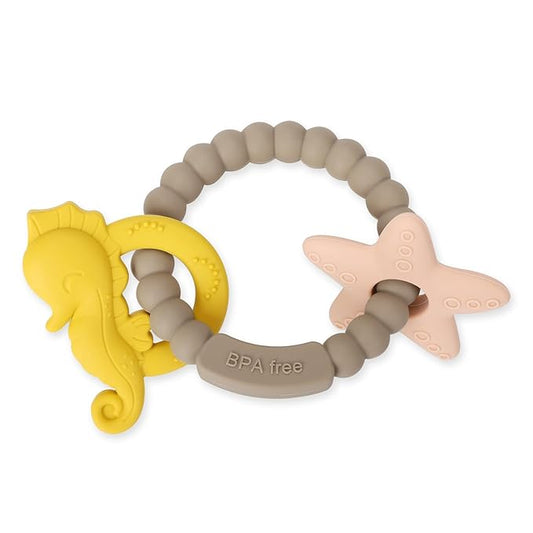 Socub Silicone Baby Teething Toy, Food Grade Silicone Teether Ring 3-6 12 18 Months