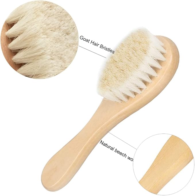 Baby Hair Brush, Wooden Goat Bristles Hair Brush for Newborns & Toddlers 1 Count