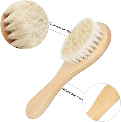 Baby Hair Brush, Mocokkiti Goat Bristles Brush and Baby Cradle Cap Brush Set for Cradle Cap Wood Bristle Brush for Newborns and Toddlers 2PCS