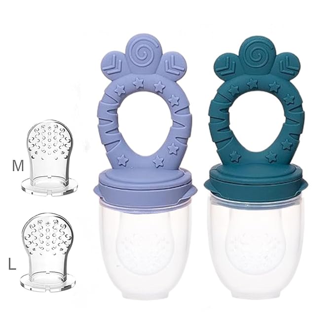 2 Pack Baby Fruit Food Feeder Pacifier Fresh Fruit Feeder 2 Sizes (2Pack_Bluish Gray