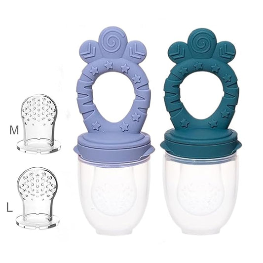 2 Pack Baby Fruit Food Feeder Pacifier Fresh Fruit Feeder 2 Sizes (2Pack_Bluish Gray