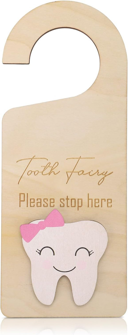Cute Wooden Tooth Fairy Door Hanger with Money Holder, Comforting Kids with Lost Tooth