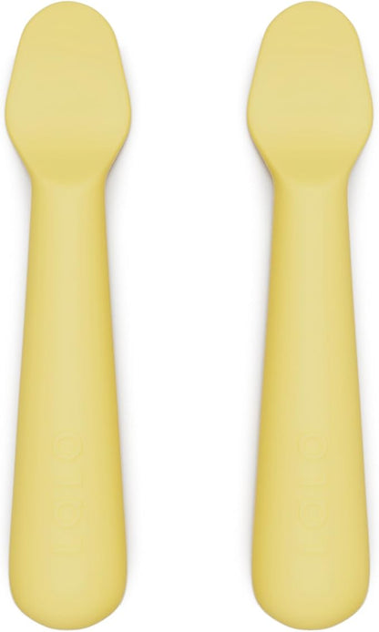 Lalo Little Spoon Set - 2 Piece Baby Spoons Set for Infants & Babies - Made From Food Grade Silicone Dishwasher Safe - Baby Feeding Essentials for Early Stage Mealtime - Popcorn