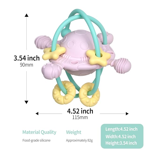 Baby Teething Toy with Rattle - Chew and Rattle Balls for Teething Relief 0-6 Months, 6-12 Months