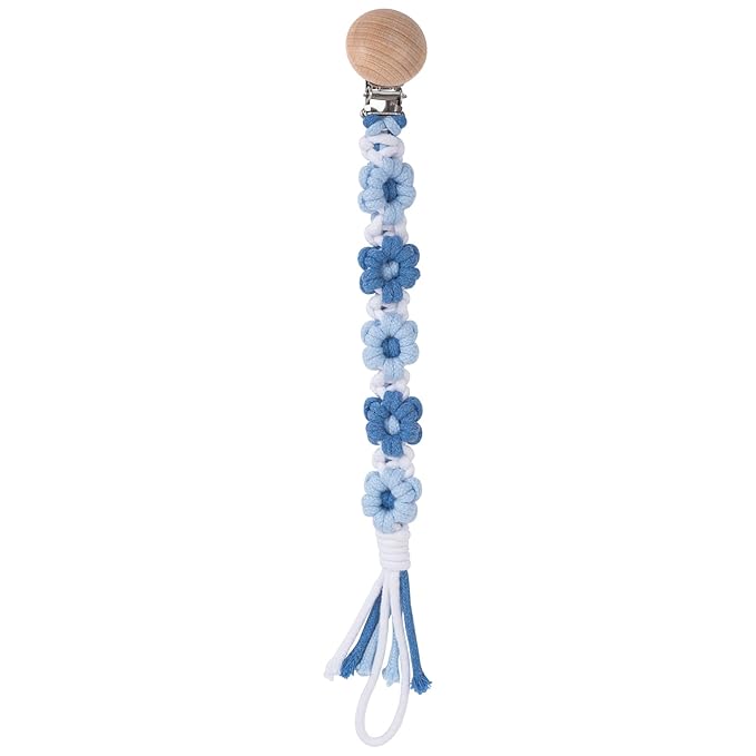 Pacifier Clip for Boys Girls Floral Daisy Macrame Baby Paci (1pack:Blue Daisy