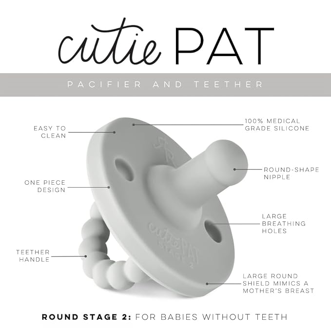 Ryan & Rose Cutie PAT Pacifier Teether (Stage 2, Grey)