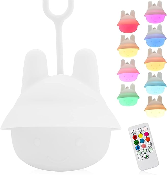 Night Light for Baby Car Seat - Dimming Function 9 Colors Changing Eye Caring Portable Rechargeable & Timing Bedside Light Up Toddler Bed Room Travel Essentials Gift for New Mom Soft Silicone BPA Free