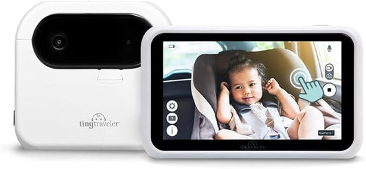 Tiny Traveler Baby Monitor - Tiny Wireless Basic Kit (TT002PBW) with Power Bank - Wireless Baby Car Monitor Camera, 8 Hours Power Bank, Night Vision, Video Record & Share, 5" Touchscreen LCD - White