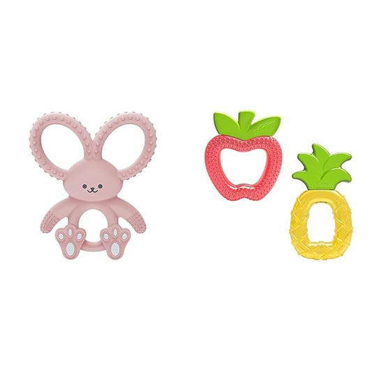 Dr. Brown's Flexees Pink Bunny Silicone Baby Teether, BPA Free 3m+ and 2 Pack, 3m+ Bundle