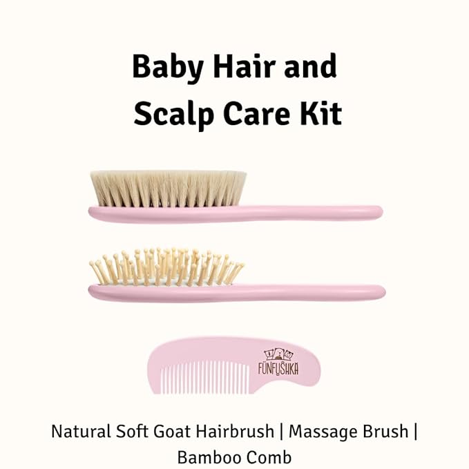 Wooden Baby Hair Brush and Comb Set for Newborns - Soft Bristle and Comb for Gentle Scalp Care - Perfect Baby Registry Gift Set – Cradle Cap Brush for Newborn (Rosa)