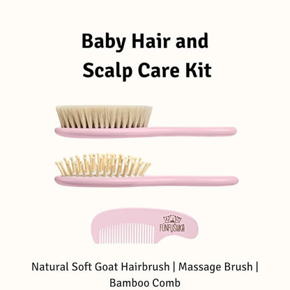 Wooden Baby Hair Brush and Comb Set for Newborns - Soft Bristle and Comb for Gentle Scalp Care - Perfect Baby Registry Gift Set – Cradle Cap Brush for Newborn (Rosa)