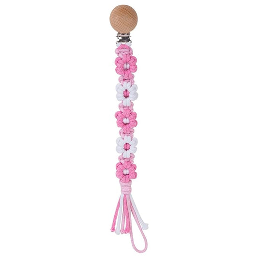 Pacifier Clip for Boys Girls Floral Daisy Macrame Baby Paci (1pack:Pink Daisy