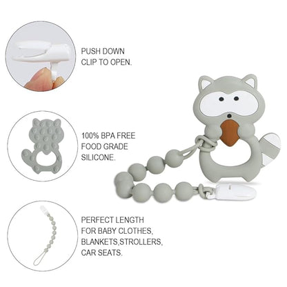 Baby Teething Toys,Food Grade Silicone Teether with One-Piece Pacifier Clip Holder 3 Months+