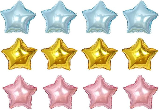 10 Inch Foil Star Balloons Gold Pink Blue, 45 Pcs