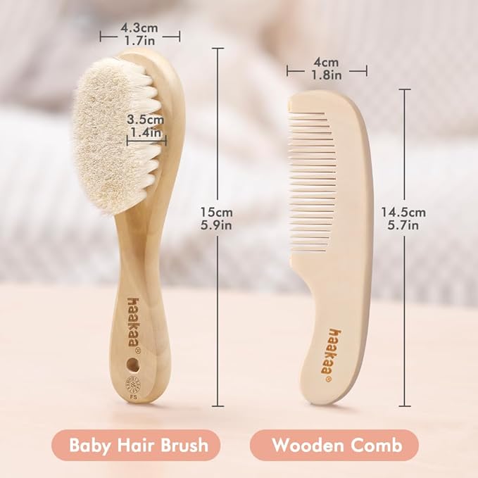 haakaa Baby Hair Brush and Comb Set & Pear-FECT Manicure Kit for Newborns & Toddlers, Natural Soft Goat Bristles and Wooden Handle, Baby Healthcare and Grooming Kit, Baby Nail Clippers, Pearl White