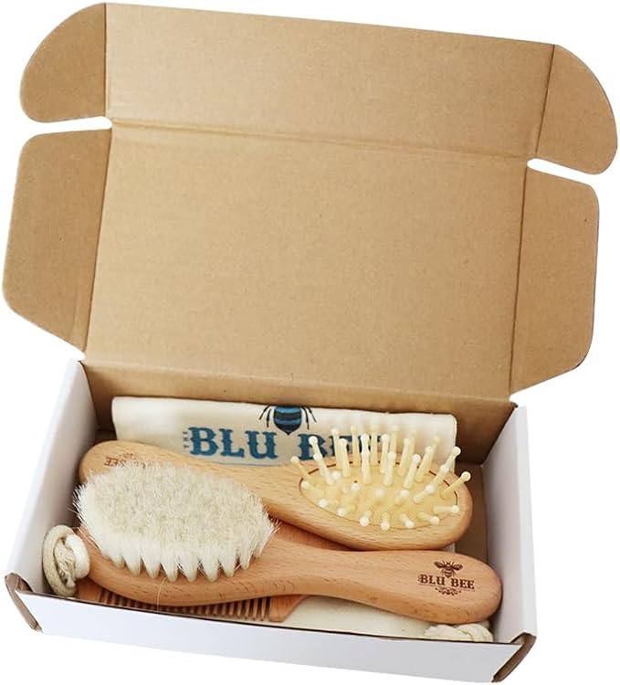 The Hat Pros Wooden Baby Hairbrush & Comb Set for Newborn and Toddlers Soft Goat Hair Brush for Babies and Infants Prevents Cradle Cap