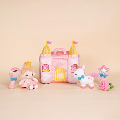 OUOZZZ Princess Castle Toys for 1-3 Year Old Girl Baby Doll Plush Toy House Stuffed Animal Toy Set - Sensory Educational Toys for 12-18 Months Infant - Fisrt Birthday Gifts for Toddler