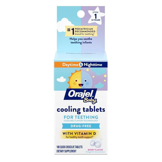Orajel Baby Cooling Tablets for Teething with Vitamin D, 100 Quick Dissolve Tablets