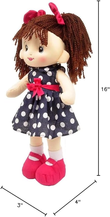 Linzy Toys, 16'' Betty Soft Plush Rag Doll with Polka Dots Dress (92640AZUL)