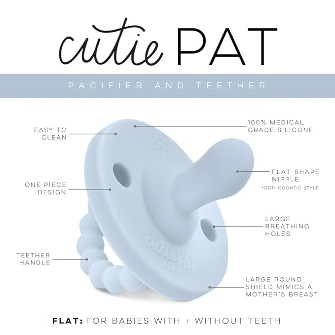 Ryan & Rose Cutie PAT Pacifier Teether (Flat, Blue)