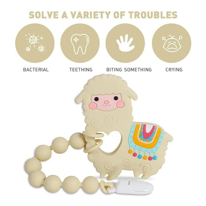 Baby Teething Toys,Food Grade Silicone Teether with One-Piece Pacifier Clip Holder 3 Months+