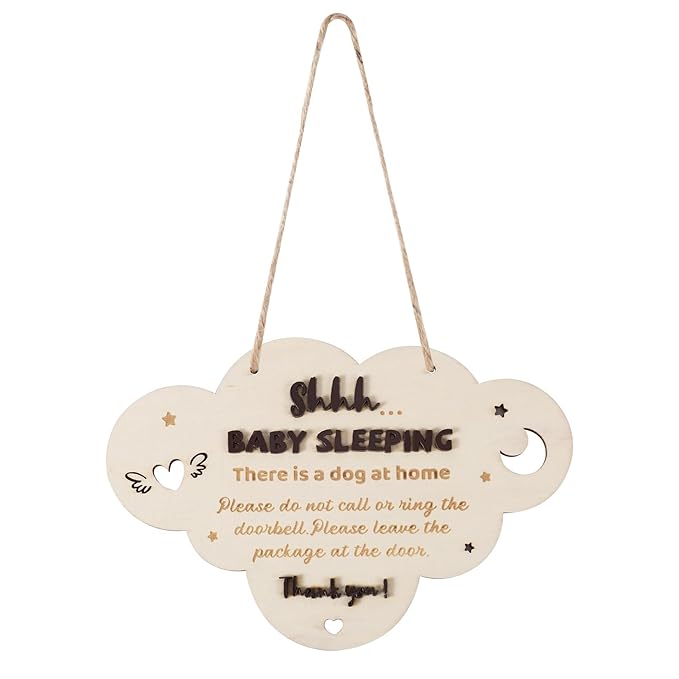 Baby Sleeping Sign Plaque, 9.06x6.1in Wooden Do Not Ring Doorbell