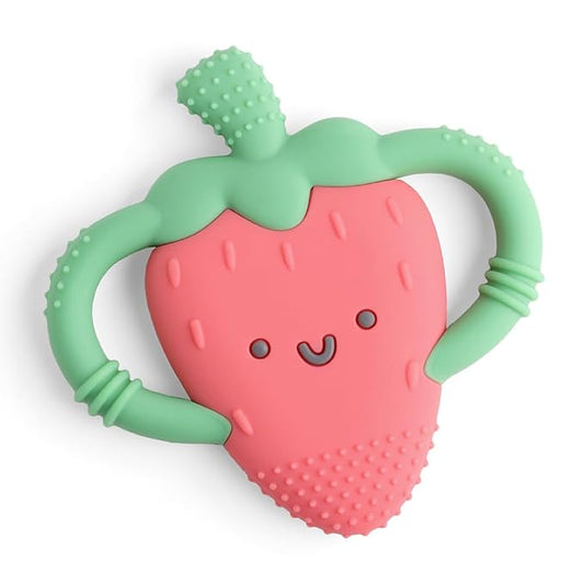 Itzy Ritzy Strawberry-Shaped Baby Teether with Handles; Silicone Teether 3 Months