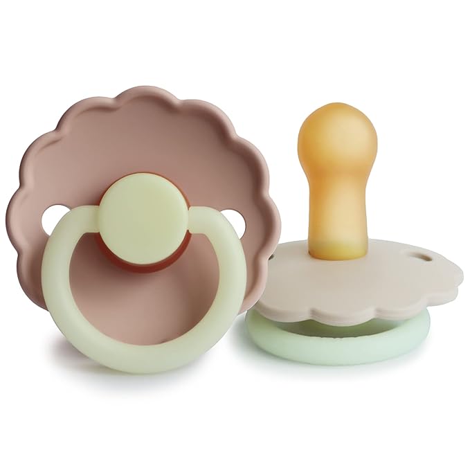 FRIGG Daisy Night Natural Rubber Baby Pacifier | Made in Denmark 6-18 Months) 2-Pack