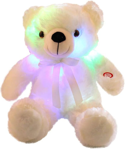 LED Teddy Bears Stuffed Animals, Cute White Glow Bear Plush Toys Creative Colorful Luminous Light Up Doll Gifts for Bedroom Valentine,18 inch