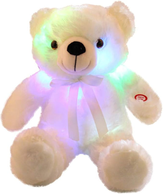 LED Teddy Bears Stuffed Animals, Cute White Glow Bear Plush Toys Creative Colorful Luminous Light Up Doll Gifts for Bedroom Valentine,18 inch
