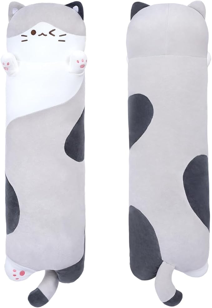 Long Plush Toy Cat Pillow Cute Plush Cat Toy Doll Girls(Gray,70cm/27.6in)