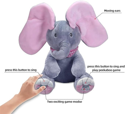 OMGOD Peek a Boo Elephant Stuffed Animals, Plush Toy for Baby Girls Hide-and-Seek Game Toy Singing Interactive Musical Toys 6 month 1+ Year Doll-12