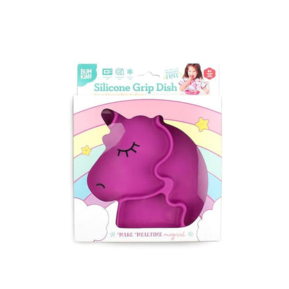 Bumkins Toddler and Baby Suction Plate, Silicone Divided Grip Dish, Babies and Kids, Baby Led Weaning, Children Feeding Supplies, Non Skid Sticky Bottom, Platinum Silicone, Ages 6 Months Up, Unicorn