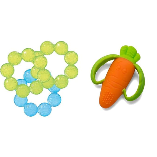 Infantino 3-Pack Water Teethers & Lil' Nibbles Textured Silicone Baby Teether - Sensory Exploration and Teething Relief with Easy to Hold Handles, Orange Carrot 0+ Months