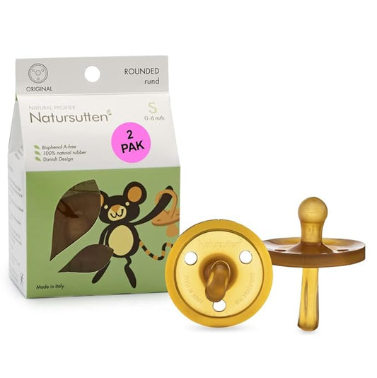 Natursutten Pacifiers 0-6 Months - 2-Pack Original Shield Round Nipple Natural Rubber Safe & Soft BPA-Free Pacifiers for Breastfeeding Babies