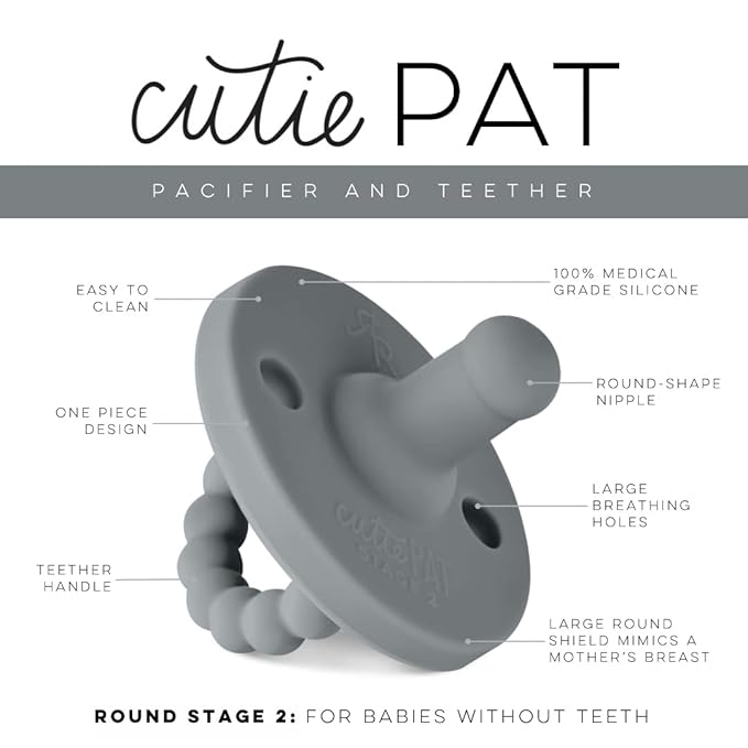Ryan & Rose Cutie PAT Pacifier Teether (Stage 2, Charcoal)