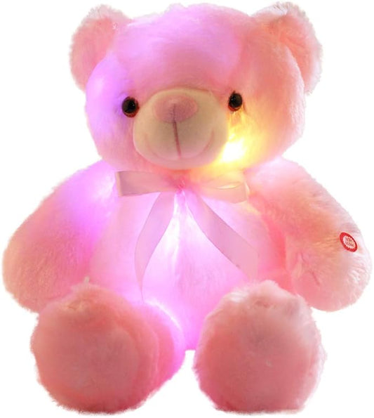 LED Teddy Bears Stuffed Animals, Cute Glow Bear Plush Toys Creative Colorful Luminous Light Up Doll Gifts for Bedroom (Pink,18 inch)