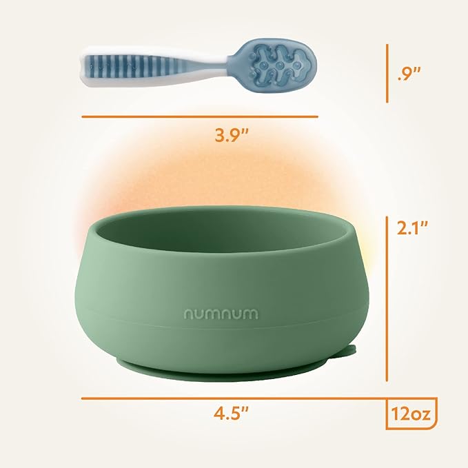 NumNum Self-Feeding Spoon + Suction Bowl Set for Babies & Toddlers - BPA-Free Silicone