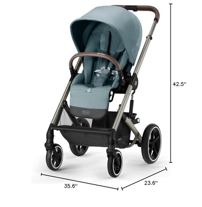 Cybex Balios S Lux Toddler and Baby Stroller with Reversible Seat, Unique One-Pull Harness, and Multiple Recline - Travel System Ready, with One Hand Fold, Taupe Frame/Sky Blue Seat