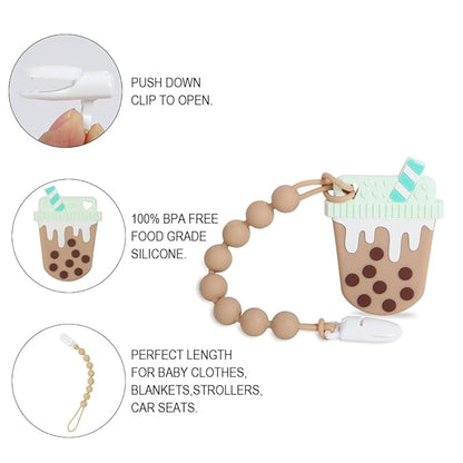 Baby Teething Toys,Food Grade Silicone Teether with One-Piece Pacifier Clip Holder 3 Months+