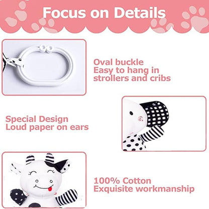 Baby Car Seat Toys, Black White Stroller Toy Stretch Baby Spiral Plush Toys, Hanging Rattle Toys for Crib Mobile, Newborn Sensory Toy Best Gift for 0 3 6 9 12 Months (Calf/Panda)