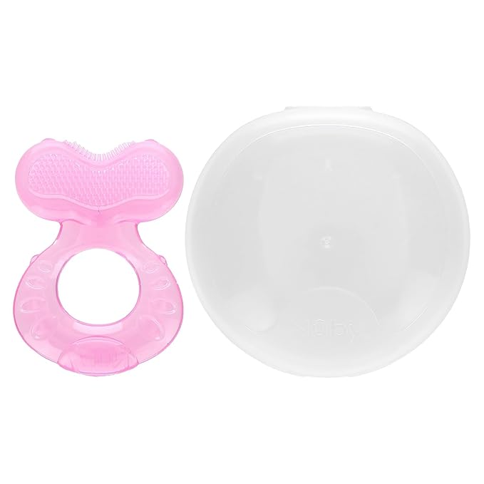Nuby Silicone Teethe-EEZ Teether with Bristles (Pink-2 Count)