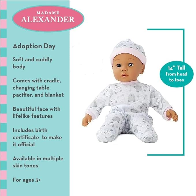 Madame Alexander 14" Adoption Day Baby Girl Doll, Light Skin Tone, Brown Eyes,20452
