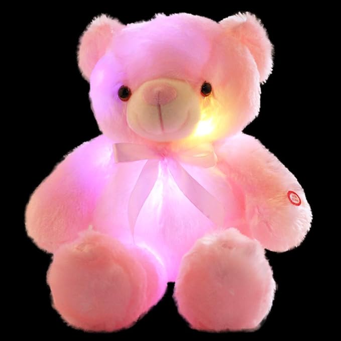 LED Teddy Bears Stuffed Animals, Cute Glow Bear Plush Toys Creative Colorful Luminous Light Up Doll Gifts for Bedroom (Pink,18 inch)