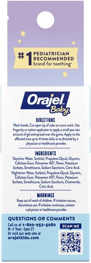 Orajel Baby Daytime & Nighttime Cooling Gels for Teething, Drug - Free #1 Pediatrician 0.18oz Tubes
