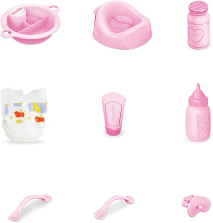 deAO Baby Doll Set Play Set includes Miniature Crib,Mobile High Chair Stroller 12PCS Baby 3+ Years