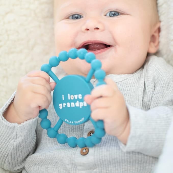 Bella Tunno Happy Teether – Soft & Easy Grip Baby Teether Toy, Silicone Teether Ring to Help Soothe Gums, Non-Toxic and BPA Free, I Love Grandpa