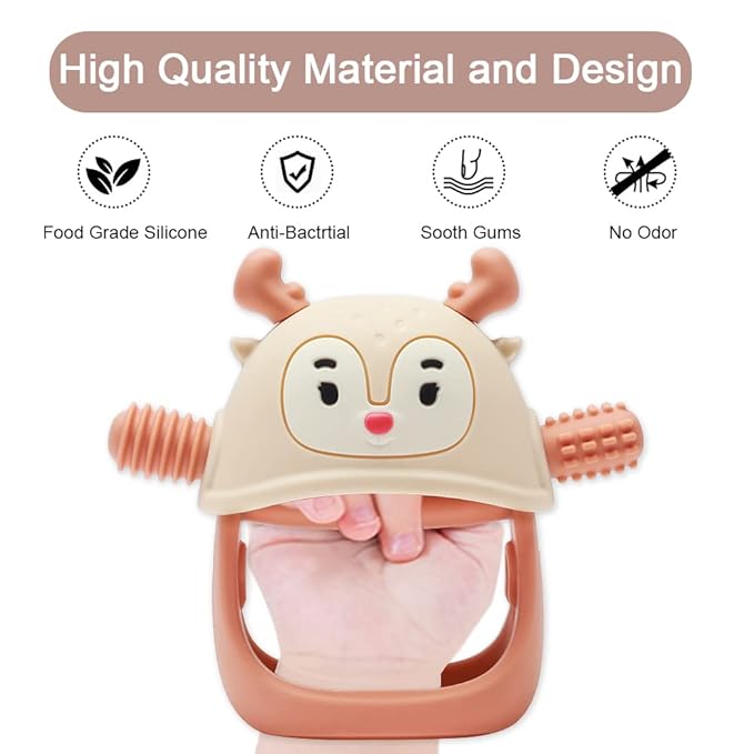 Smily Mia Teething Toys/Teethers for Babies 6-12 Months, Reindeer Baby Chew Toy 3-6 Months for Teething Relief 0-6Months, Nude