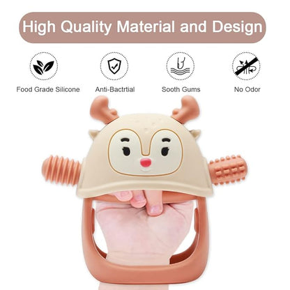 Smily Mia Teething Toys/Teethers for Babies 6-12 Months, Reindeer Baby Chew Toy 3-6 Months for Teething Relief 0-6Months, Nude