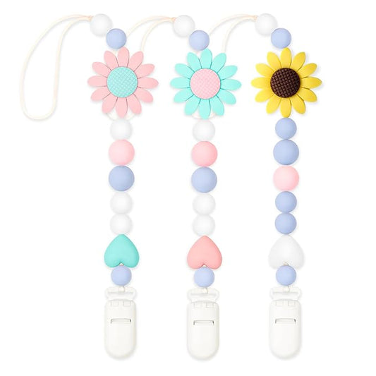 Silicone Pacifier Clip, 3 Pack Pacifier Holder for Boys and Girls